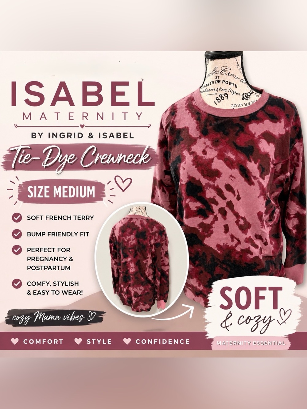 Isabel Maternity by Ingrid & Isabel Tie-Dye Crewneck Sweatshirt | Size Medium